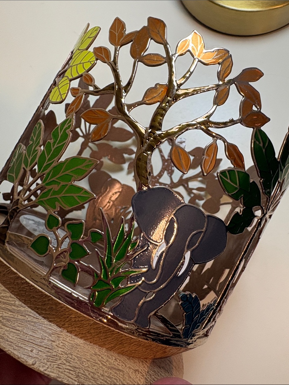Bath & Body Works Elephant Jungle enameled metal Candle Holder with Wooden Base - Picture 12 of 15